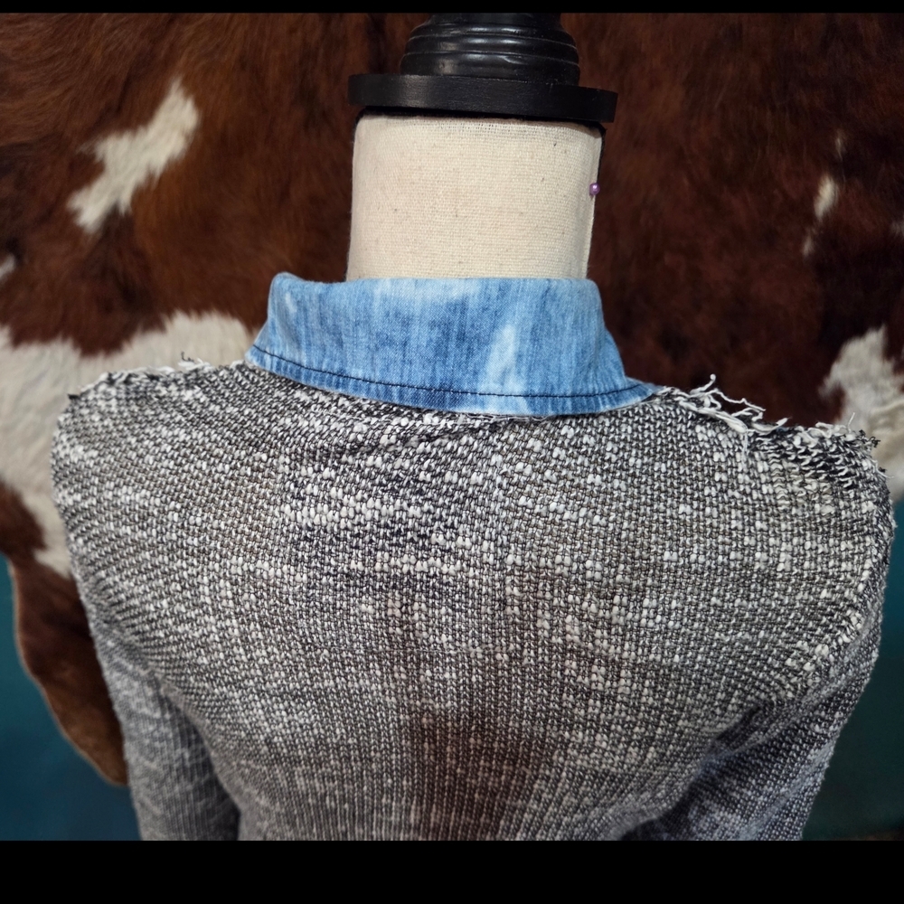 Denim and Knit Button-Up Shirt - Picture 8 of 10